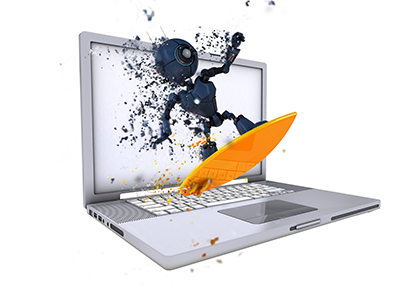 gold human character surfing on an open laptop