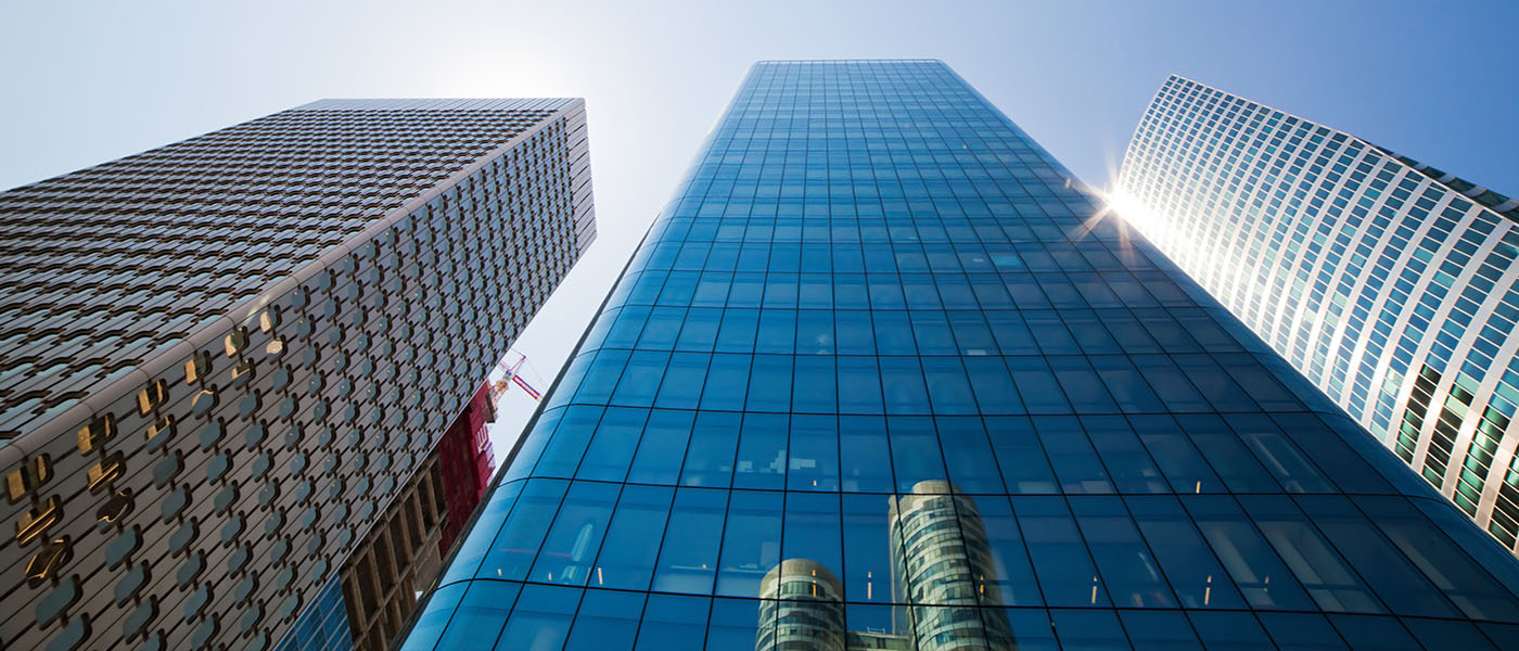 Essential Services. three modern buildings in a line