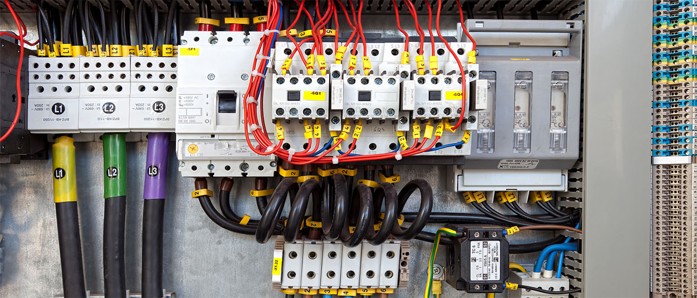 main switchboard and components of the interior of a mechanical motor control switchboard