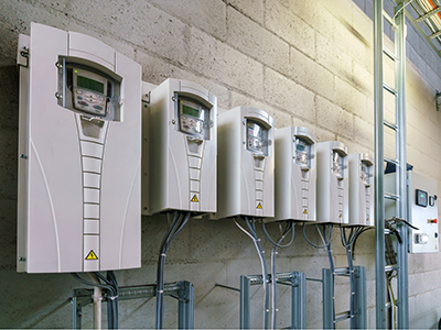 Varible Speed Drives which serve HVAC Pumps and Fans installed on Plant room wall Sydney