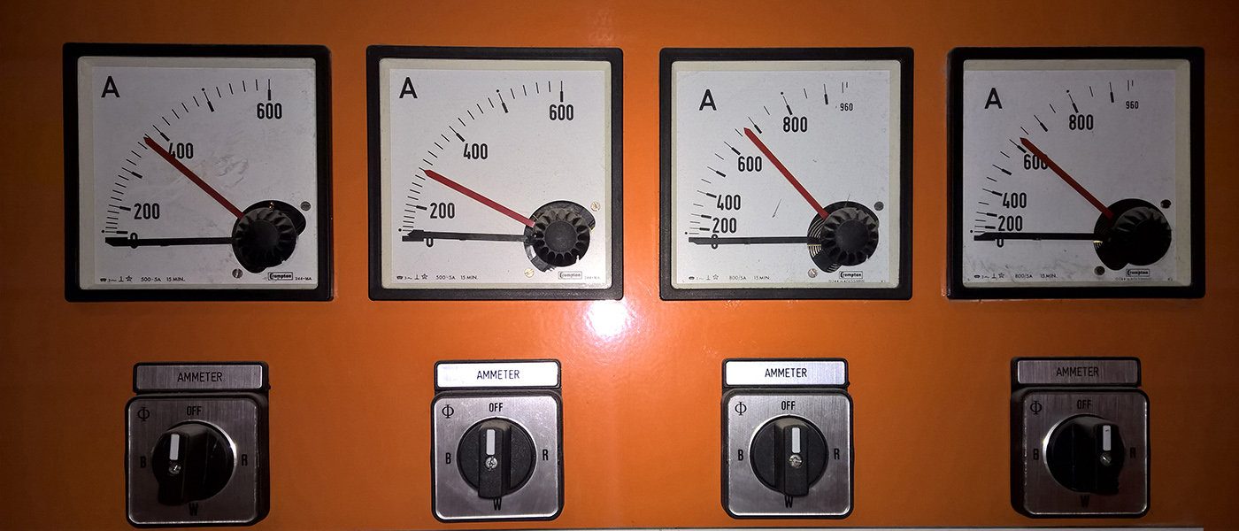 four electrical amp meters on main swithboard