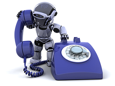 robot man with a telephone communicating