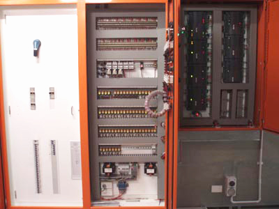 Mechanical Services switchboard with BMS controllers on the left hand side