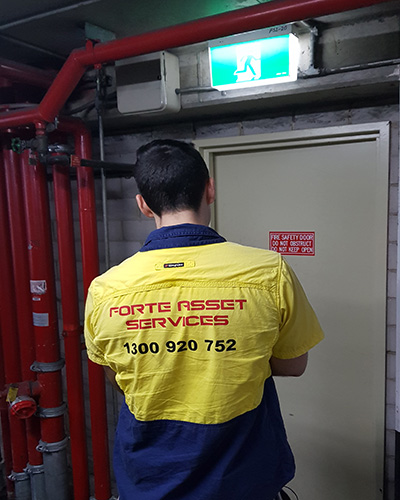 Forte Team member on site performing Annual Fire Safety Statement testing and maintenance | afss
