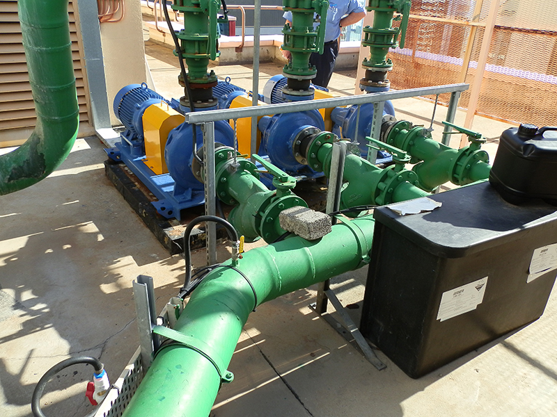Condenser water pump, three of, serving the coolign towers at a north Sydney Building in NSW.