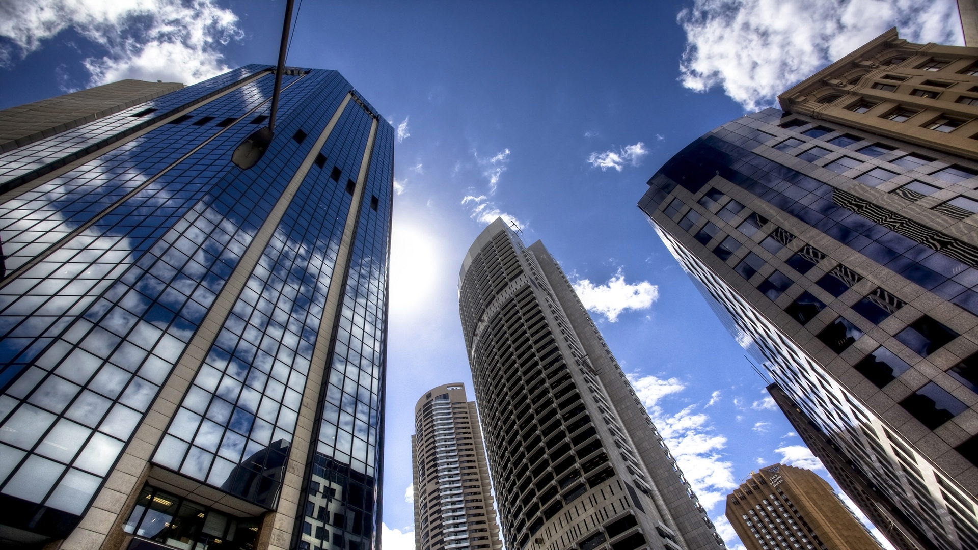 city of sydney, australia, city cbd commercial office buildings on a sunny day