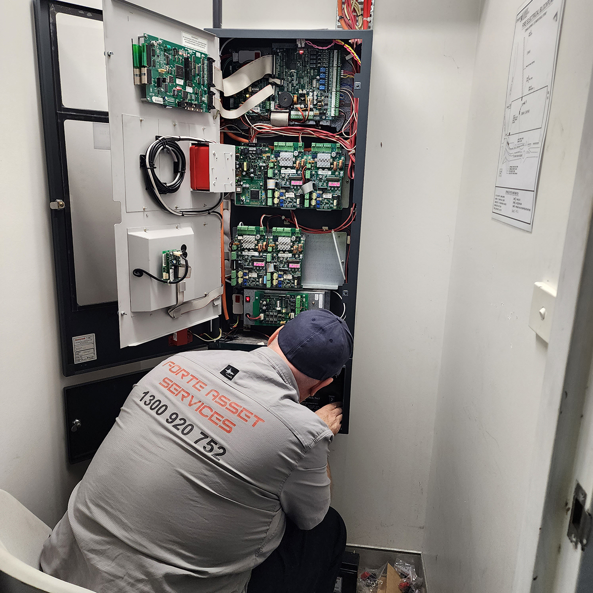 Forte Asset Services Technician changing the Fire Inidcation Panel (FIP) batteries