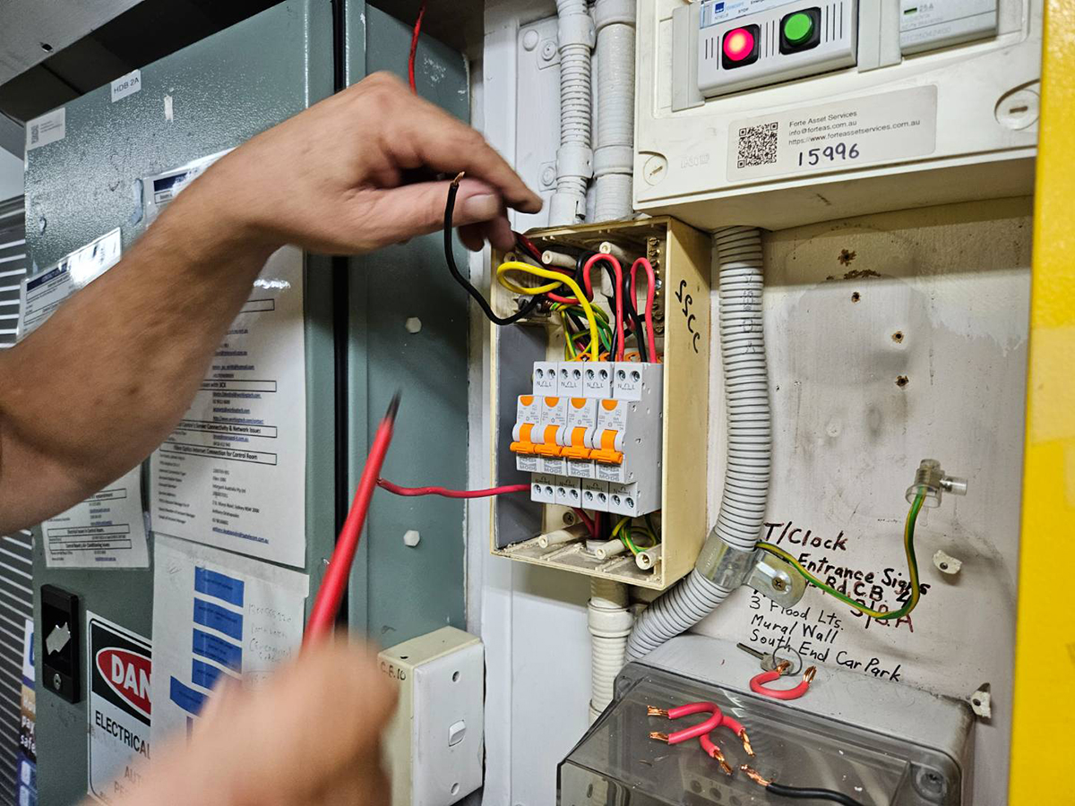 Our Electrcian working on car park lighting in Sydney