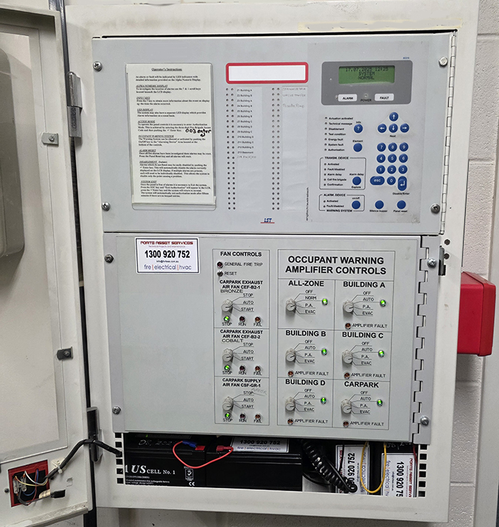 Fire indication panel with Air Conditioning Fan control and Car park Supply and exhaust fan control interface to Co Gas System and with BMS control System and with Energy Management